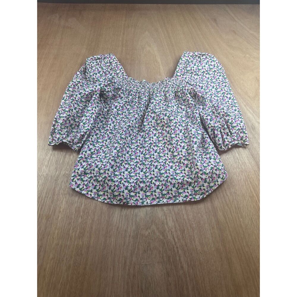 H&M Floral Puff Sleeve Peasant Blouse XS Cottagecore Square Neck Top
